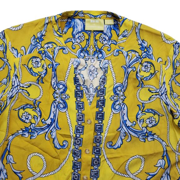 Anthropologie Maeve Elan Scarf Print Blouse 0 Yellow Horse Tie Front Equestrian - Picture 8 of 15